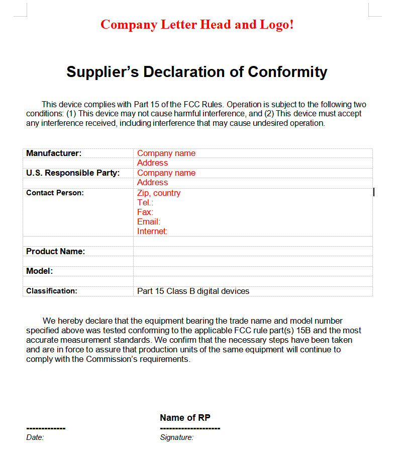 FCC SDOC
